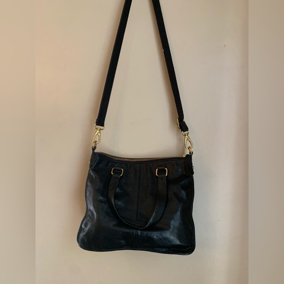 Fossil Becca Crossbody Satchel Bag Leather Black Brass crossbody Handbag - Picture 8 of 12